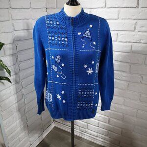 Northern Reflections Ladies Size Large Blue Winter Themed Cardigan